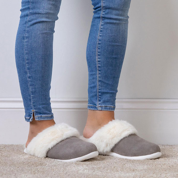 Isotoner Ladies Iso-Flex Real Suede Mule Slipper Grey